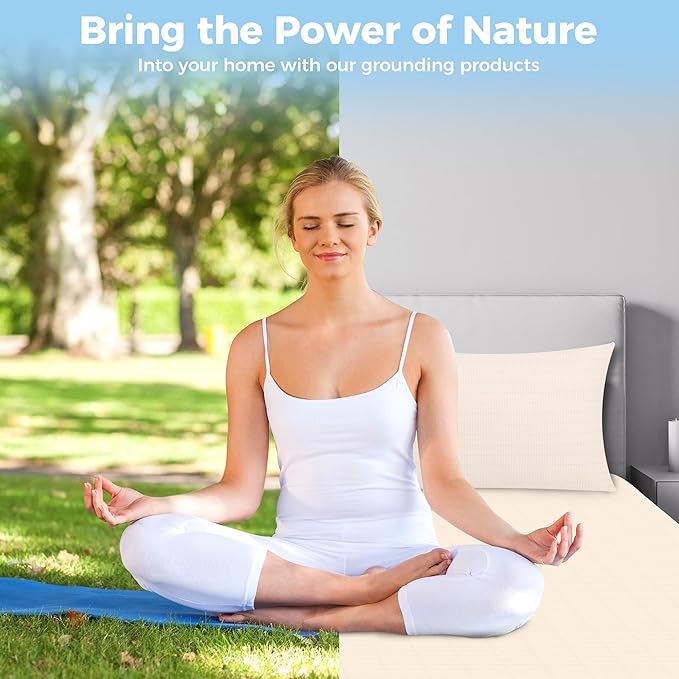 Grounding Pillowcase King Improve Sleep Conductive Earthing Pillowcase Pure Silvr Fiber with Grounding Cord 20X36in Beige