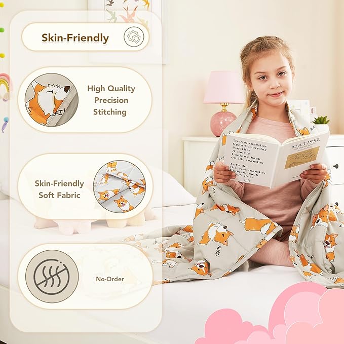 CuteKing Weighted Blanket - Weighted Blanket with Premium Glass Beads - Breathable Heavy Blanket for Comfortable Rest - Thick Blanket All Season (10lbs, 50"x60", CuteDog)