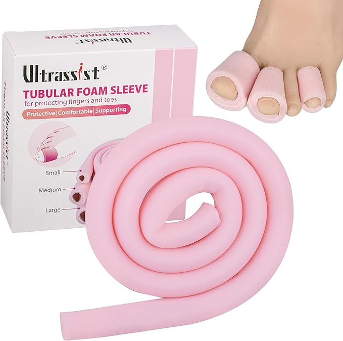 Ultrassist Toe Sleeve with Overlap Medium Size 7/8" Inner Diameter 36" Roll, Sponge Toe Protectors for Blisters, Bunions, Corns