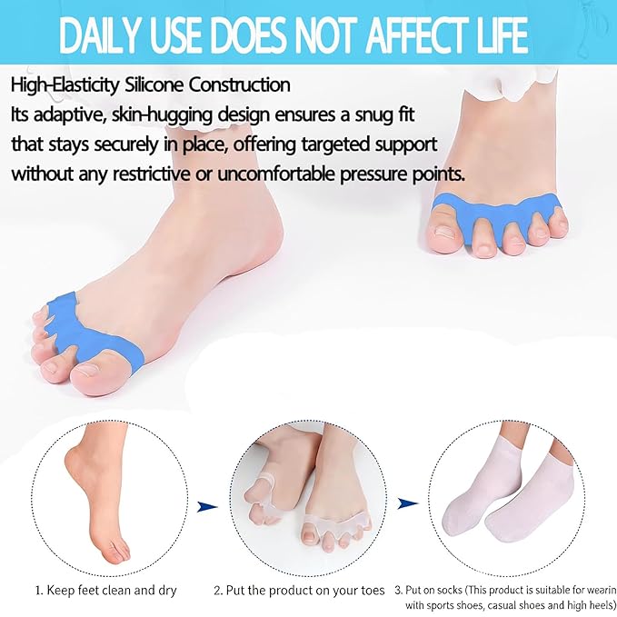 2PCS Toe Separators for Women and Men, Gel Toe Spacers for Pedicure and Foot Alignment, Comfortable Foot Care for Bunions and Overlapping Toes(Blue)