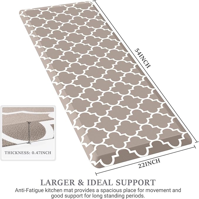 WISELIFE Anti Fatigue Floor Mat - 4/5 Inch Thick Kitchen Mat Non Slip Waterproof Heavy Duty Ergonomic Comfort Mat Durable for Home, Office, Sink, Laundry,(22" x 54", Khaki)
