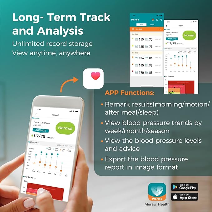 Blood Pressure Cuff Automatic Arm, Blood Pressure Monitor Home Use, Blood Pressure Machine Large Arm 8.6-16.5" Dual Users Bluetooth APP High Accuracy Irregular Heartbeat Monitoring Bag
