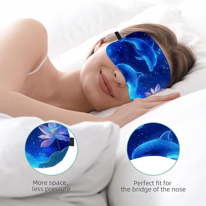 2 Pack Sleep Eye Mask for Women Men, Soft Breathable Eye Cove No Pressure Blackout Night Blindfold for Sleeping Light Blocking with Adjustable Strap, Blue Starry Lotus Dolphin