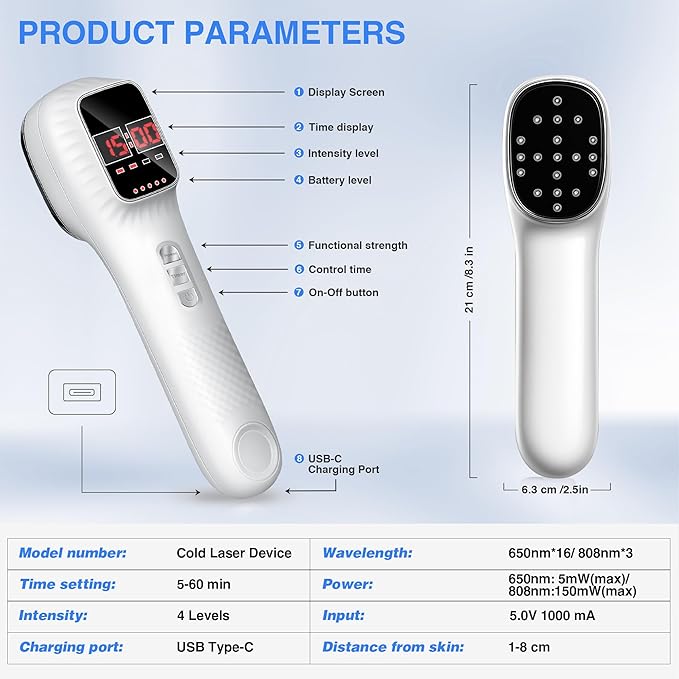 Red Light Therapy Device for Joints & Muscles Pain Relief, Infrared Light Therapy for Body (3x808nm +16X650nm), Handheld Cold Laser Therapy Device for Humans/Pets