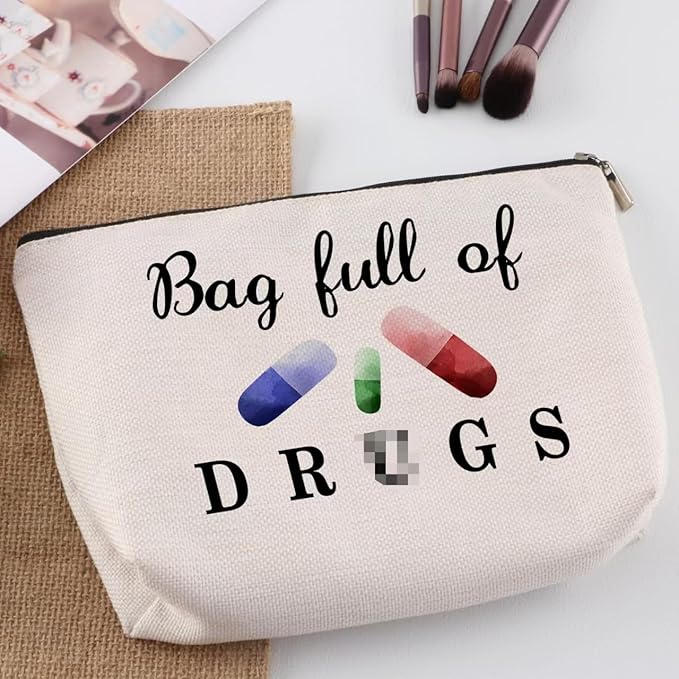 Funny Pill Medicine Bags Nurse Practitioner Gifts for Women Travel Cosmetic Bag Full of Pill Patient Birthday Gifts Storage Multi function Pouch