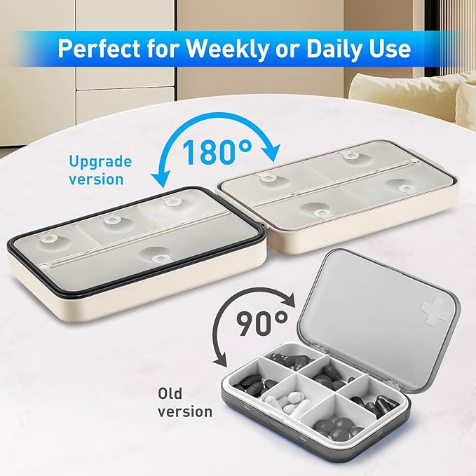 Travel Pill Organizer,Travel Pill Case,Moisture-Proof Pill Case,Portable Pill Box for Travel,Cute Pill Container,Medicine Pill Organizer for Vitamin,Fish Oils,Supplements