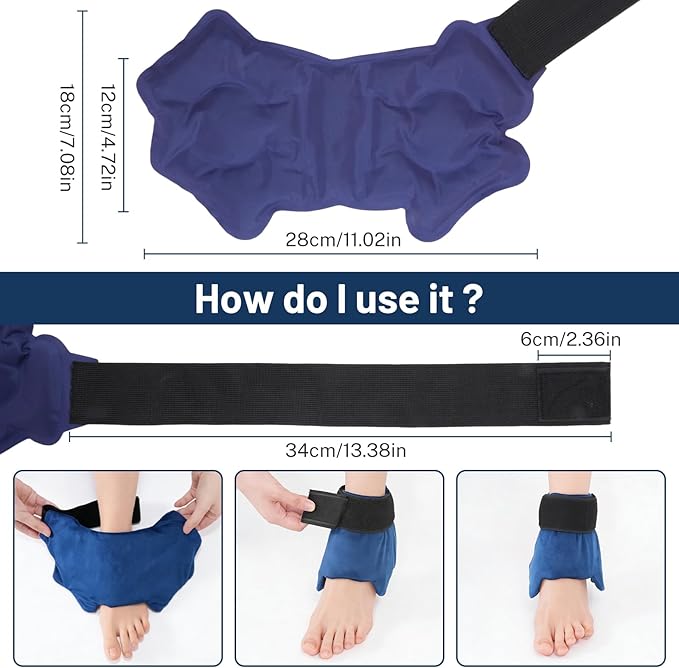 Adjustable Ankle Ice Pack Wrap for Sprained Relief, Ice Pack for Ankle Inuries Reusable, Cold Therapy for Ankles Swelling, Plantar Fasciitis, Achilles,tendonitis, and Swelling Feet,Microwaveable 2PCS