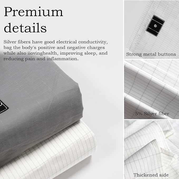 Grounding Sheet, Grounding Mat for Bed with Grounding Cord, Reduce Painful, Inflammation, Improves Sleep, 5% Silver Fiber with 95% Cotton, (60x80IN,White)