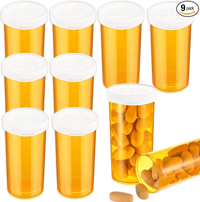 9 PCS Empty Plastic Pill Bottles with Easy Open Snaps Caps Clear Containers Pill Cases Organizers Medication Vials Travel Pill Box Plastic Medicine Containers (13 Dram