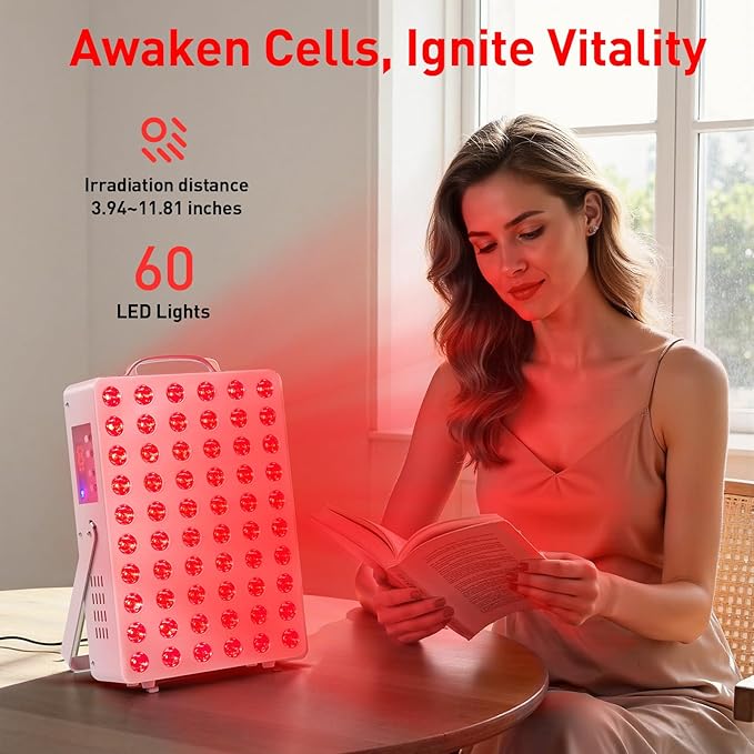 Red Light Therapy for Face Body Infrared Light Therapy for Body 150W with 60 Dual Chip LEDs with 660nm & 850nm Near Infrared LED Red Light Therapy Panel at Home 3 Modes Adjustable Brightness and Timer