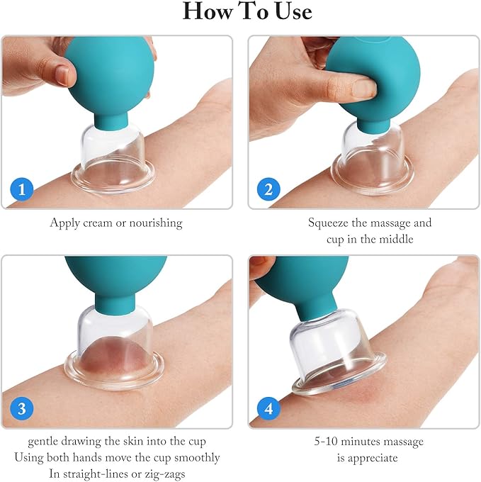 BBTO 4 Pieces Glass Cupping Set Glass Silicone Cupping Cups Massage Vacuum Suction Cupping Cups for Body Face Leg Arm Back Shoulder Muscle and Joint Pain (Green)