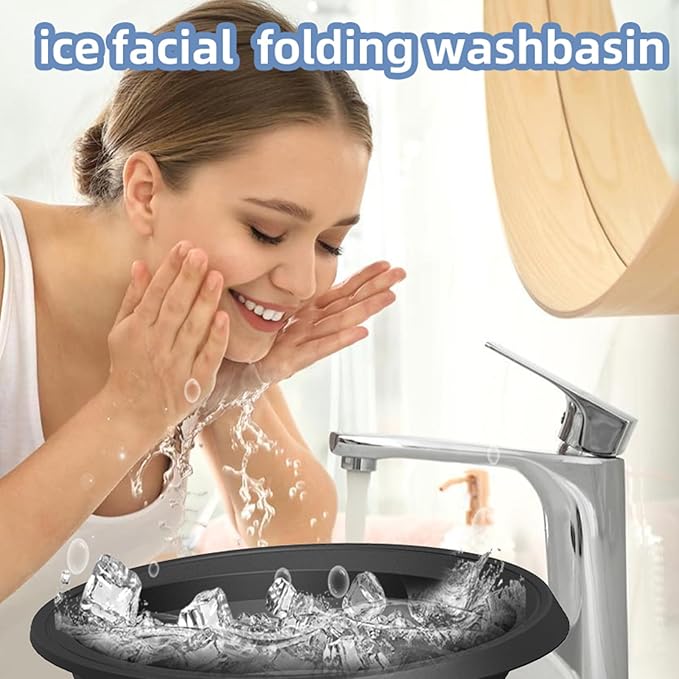 2pcs Face Bowl for Ice with Built-in Ice Tray, Facial Cold Plunge Face Ice Bath Bowls, Collapsible Portable Reusable Silicone Cold Plunge Basin for Skin Tightening, Acne Relief , Black