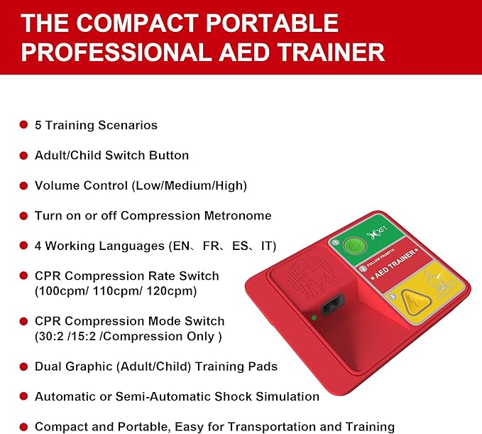 AED Trainer & AED Simulator & AED Defibrillator for Home, Lightweight CPR Practice Device, Portable Defibrillator Training for First Aid Beginners (XFT-120N)