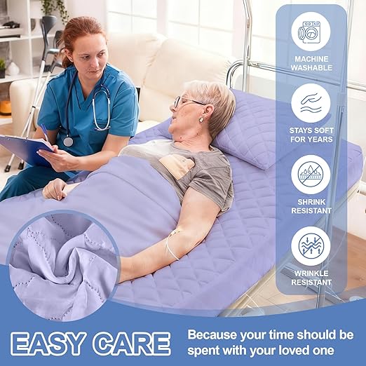 Lounsweer 3 Piece Hospital Bed Sheet Set, Purple Waterproof Bed Sheet Set, Incontinence Protection for Home and Hospital Use, Include 1 Fitted 36" x 84" x 12" 1 Flat and 1 Pillowcase