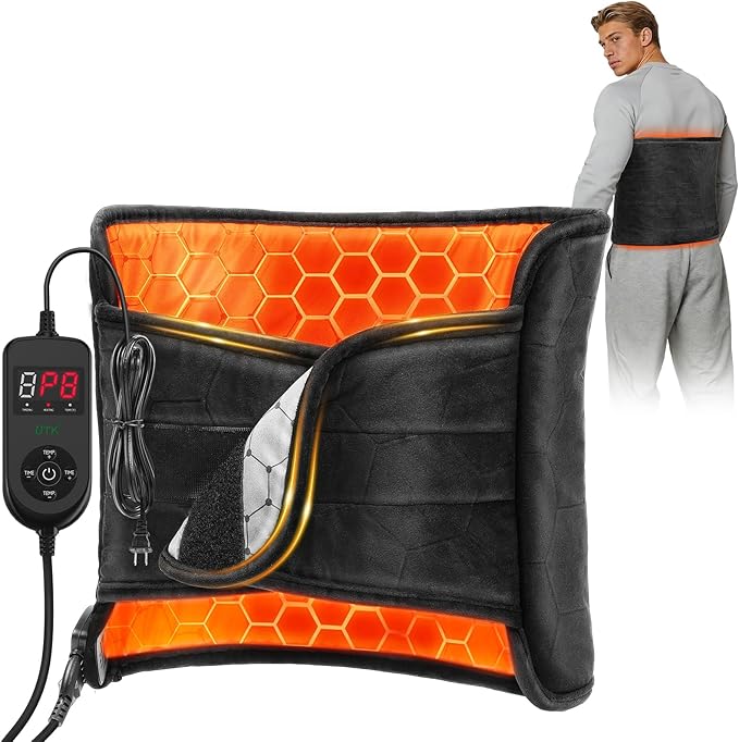 Lower Back Heating Pad: 2X Graphene Extra Hot Heating Wrap for Back Pain Relief - Max 160℉ Heat for Men Waist Deeper Relaxation After Heavy Work - 4H Auto Off 8 Heat Settings (Dark Grey)
