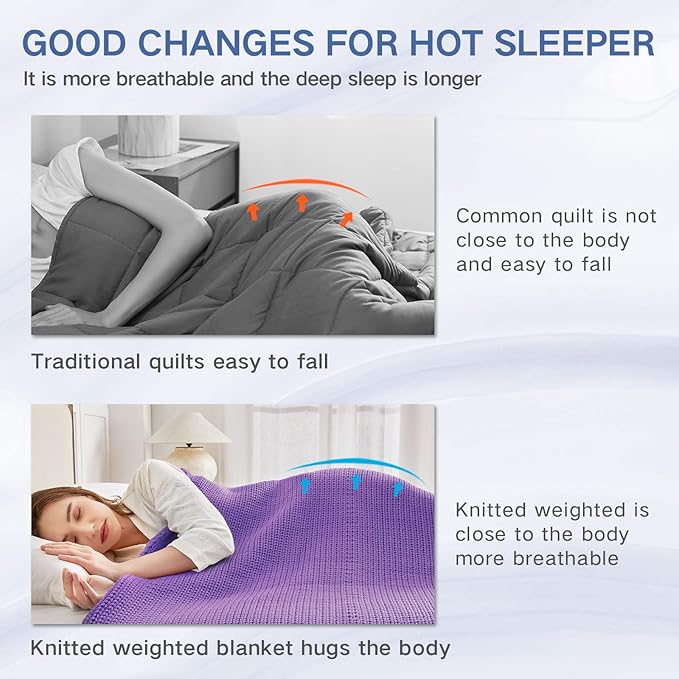 Guohaoi Knitted Weighted Blanket for Adults (Purple 60"x80" 25lbs) No Beads Cooling Throw Blanket for Hot Sleepers, Home Decor Breathable Chunky Knit Heavy Blanket Use on Queen/King Size Bed