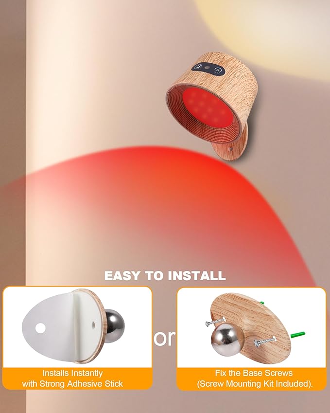 Aoife 2Pack 670nm Red Light Therapy Lamp for Sleep, LED Wall Sconce Lights Lamp with 360°Rotation Lighting Touch and Remote Control, Amber Night Light with 3 Brightness for Bedroom Reading Bedside