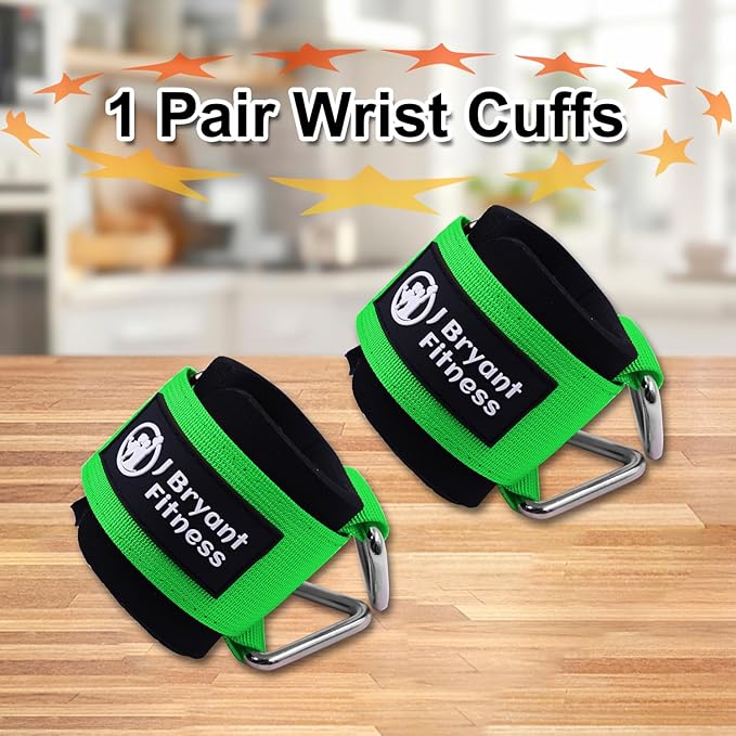 J Bryant Fitness Wrist Cuffs for Cable Machines – Heavy Duty Adjustable Wrist Straps with 7mm Neoprene Padding for Strength Training, Pull Exercises, and Forearm Support
