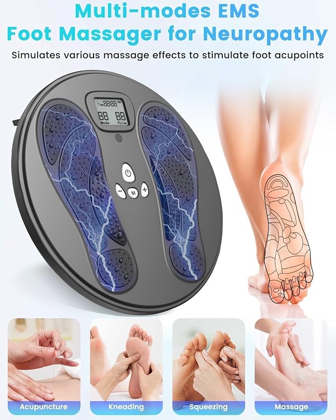 Y&LJ EMS Foot Massager for Neuropathy and Circulation, Rechargeable TENS Foot Stimulator with 10 Modes & 50 Intensities, Pain Relief Foot Massager for Plantar Fasciitis, Gift for Mom Dad