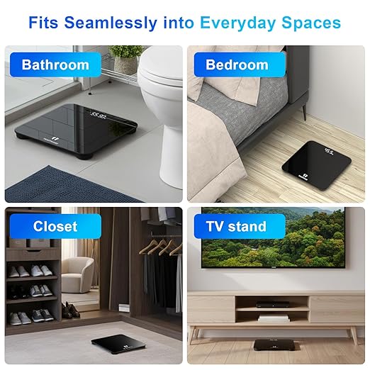Digital Bathroom Scale for Body Weight: High-Precision 4-Sensor Accuracy, LED Display, 400lb/180kg Capacity, Safe Rounded Corners, Batteries Included
