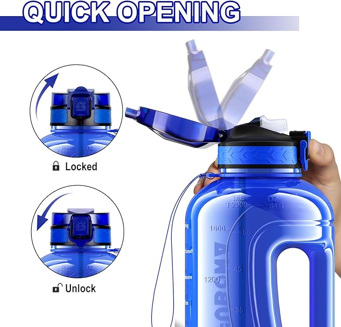 GIFUBOWA 2L Water Bottle with Straw Half Gallon Drinking Bottle with Handle Motivational Gym Jug 2 Liter with Time Marker