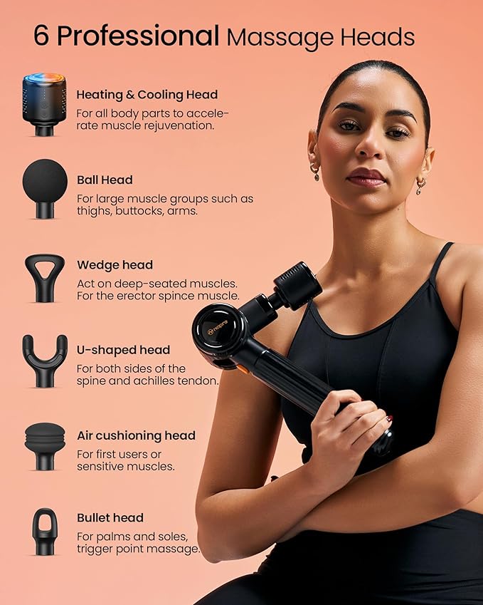 NAPRE Massage Gun with Heat and Cold,Massage Gun Deep Tissue with Extension Handle & 3 Adjustable Angles,Handheld Percussion Back Massager for Muscle/Neck/Body Pain Relief with Case, Black