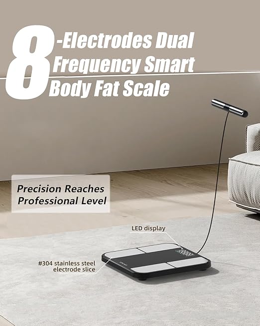 Scale for Body Weight - 8 Electrodes High Precision Digital Scale for BMI - 56 Body Composition Metrics - Bluetooth Bathroom Scale with LED for Home/Fitness