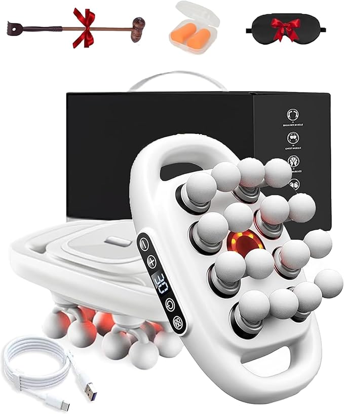 Deep Tissue Massager for Pain Relief, 16 Head Massage Gun Deep Tissue with 3 Modes & 30 Levels, 16 Heads Massager for Back, Shoulders, Legs, Body, Increase Intimacy(White-16Head)