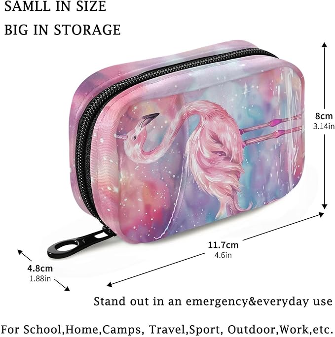 Fustylead Pink Flamingo Standing on in Water Unicorn World Pill Organizer and Storage Weekly with Zipper, Removable Pill Box Portable Medicine Organizer for Vitamin Fish Oil Supplement