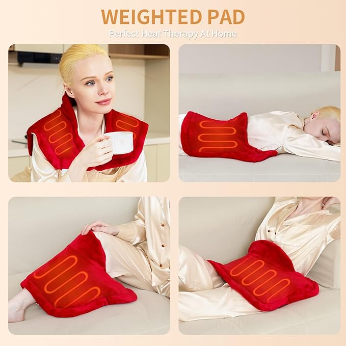 Heating Pad for Neck and Shoulders and Back,Weighted Neck Heating Pads for Back Pain Relief, Shoulder Heating Pad with 4 Heat Settings, Auto-Off, Christmas Gifts for Women Men Mom Dad,19'' x 22'', Red