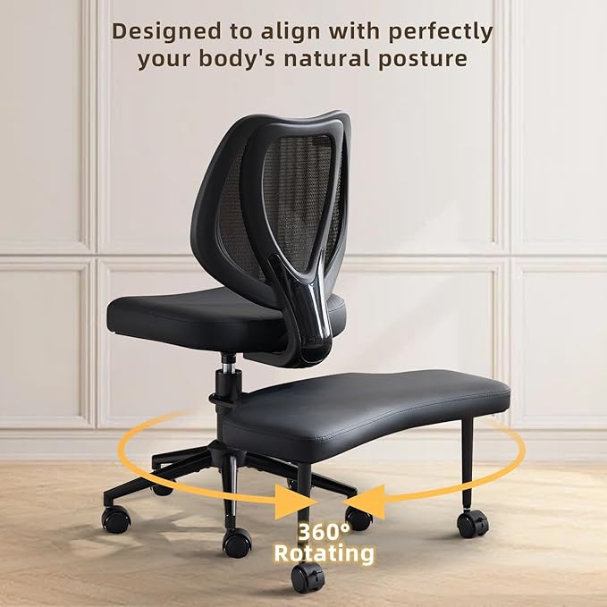 Ergonomic Cross Legged Office Chair with Lumbar Support & 360° Swivel Footrest for Meditation, Yoga, Home Office Work Criss Cross Desk Chair with Wheels, Adjustable Height for ADHD Desk