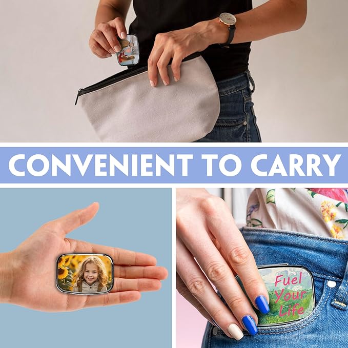 Custom Pill Box, Personalized Travel Pill Box for Purse with Mirror Holds Vitamins Medications