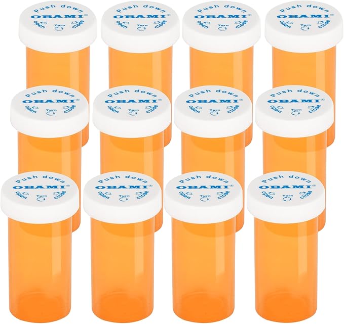 Plastic Medicine Pill Bottles with Child Resistant Caps - Push Down and Turn - Prescription Vial, Medicine Container, Pill Cases Dispenser Organizers (12pcs, 13 Dram)