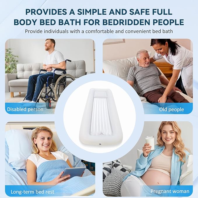 Bedside Shower Bath Kit,Inflatable Bed Bath,Medical grade PVC Bedside Shower Bathtub Kit,Bed Baths for the Disabled,Suitable for Disabled People, Elderly Pregnant Women, Etc（single layer）