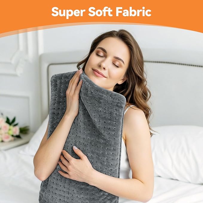 Heating Pad for Back Pain, 17"x33" Electric Heat Pad with 9 Heat Levels & 4 Auto-Off Timers, Portable Heating Pad for Period Cramps, Shoulder, Neck, Machine Washable, Gifts for Women Men, Grey