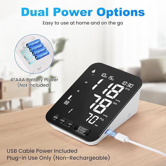 Blood Pressure Monitor Upper Arm BP Machine for Home Use Accurate Large Adjustable 8.7"-16.5" Cuff LCD Backlit Display with Carrying Bag, Black
