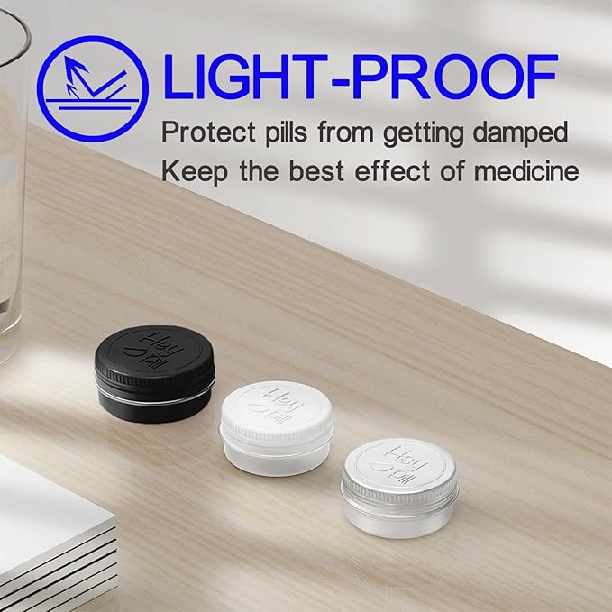 Extra Small Pill Box for Purse (3 Pack), ADHYRO Aluminum Mini Pill Case, Daily Portable Lightproof Pill Organizer to Hold Vitamins, Fish Oils, Supplements (Black Silver White)