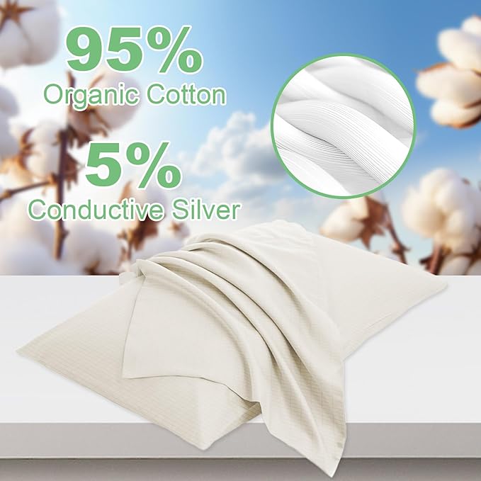 Grounding Pillowcase King Conductivity Grounding Pillow Cover for Better Sleep,Silver Fiber Cotton (20 * 36 inch,Cream)