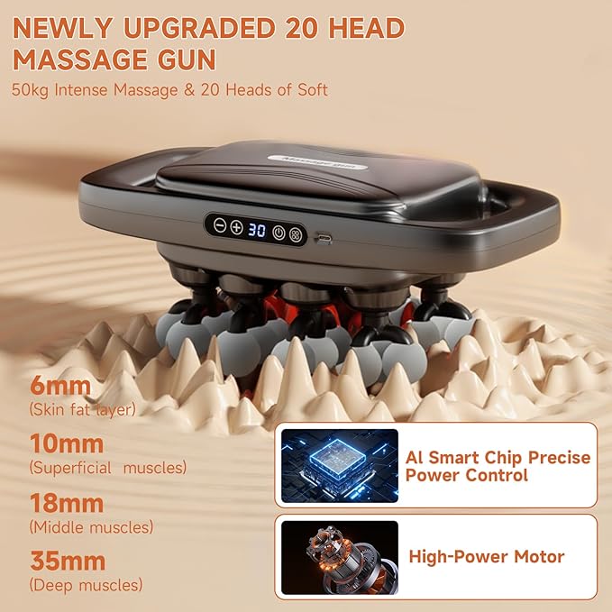 20 Head Massage Gun, Massage Gun Deep Tissue with 3 Modes & 30 Levels Intensities, Quiet Percussion Massage Gun for Back, Shoulders, Legs and Full Body Muscle Pain Relief, Gifts for Men, Women