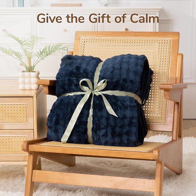 Cottonblue Weighted Blanket 20lbs Bubble Fleece Plush Sherpa Heavy Weighted Blankets for Adults, Fits Queen Size Bed, Cute Fuzzy Warm Heavy Blanket for Calm and Better Sleep, 60"x80", Navy Blue