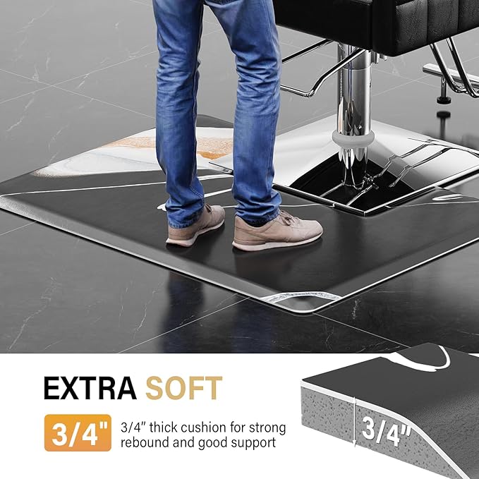 OmySalon Salon Mat for Hair Stylist Anti Fatigue, 3 ft. x 4 ft. Comfort Barber Floor Mat with Square Base, Hairdresser Standing Mat, Anti-Slip Easy Cleaning