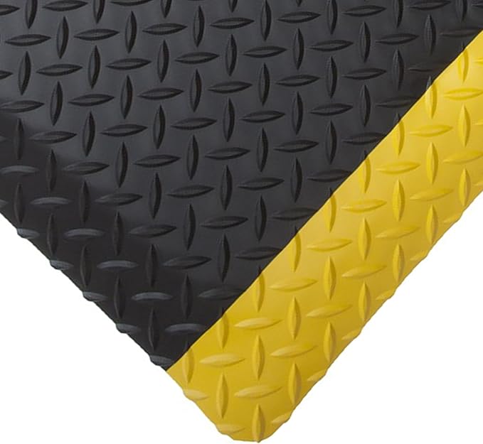 American Classic Diamond Plate Anti-Fatigue Mat – Closed-Cell Polymeric Sponge Base – Industrial Grade, Beveled Safety Edges, 9/16" or 1" Thick – Made in USA (Black/Yellow, 4'x22'x9/16)