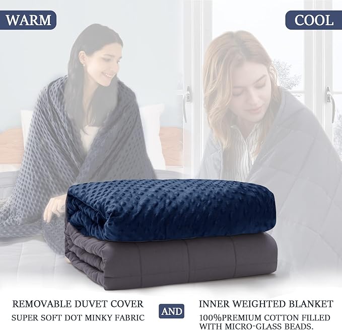 yescool Weighted Blanket with Cover for Adults (25 lbs, 60" x 80", Cobalt Blue) Heavy Blanket for Sleeping Perfect for 140-160 lbs, Queen Size Breathable Blanket with Premium Glass Bead