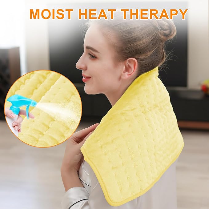 Deepsoon Heating Pad,Electric Heating Pads for Back,Neck,Abdomen,Moist Heating Pad for Shoulder,Knee,Arms,Legs,Dry/Moist Heat & Auto Shut Off,Christmas Gifts for Men and Women,Light Yellow,24x12 Inch