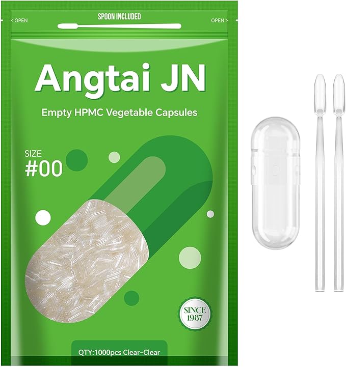 Vegan Capsules Size 00 Empty Plant Based Clear (1,000 Count) Gluten Free, Non-GMO, Halal Certified Pill Caps Filling Kit with 2 Spoons for Vegetarian DIY Your Own Supplements