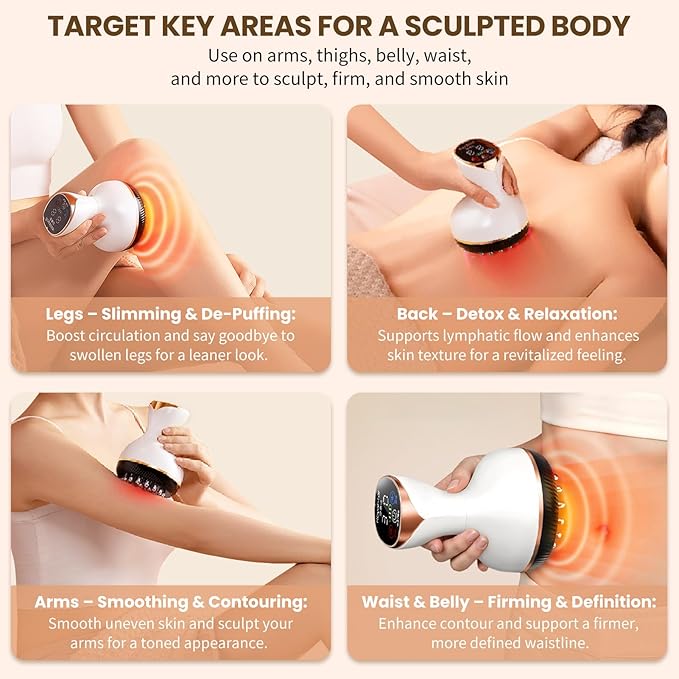 Lymphatic Drainage Massager & Anti Cellulite Massage Tool, Helps Reduce Stretch Marks & Cellulite, for Legs, Arms & Belly, Body Sculpting Machine with Microcurrent, Light, Heat & Vibration