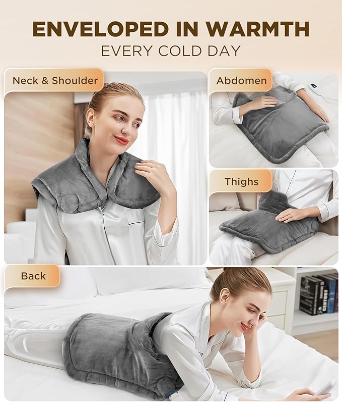 Graphene-Infused Heating Pad 3X Deeper Pain Relief, Weighted Instant Heating Pads for Neck and Shoulders, Heated Wrap w/ 6 Heat Options 4 Auto-Off Timer, Gifts for Mom Women Christmas Birthday