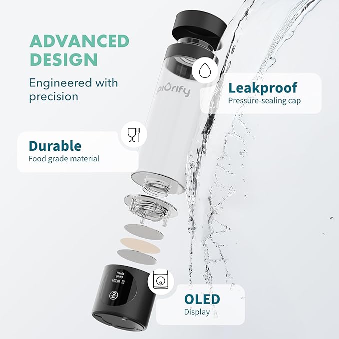 Hydrogen Water Bottle Generator - Up to 4100+ PPB Molecular Hydrogen Infusion - SPE/PEM Technology - Certified H2 Generator - Rechargeable - Extended Warranty - 10 oz (Black)