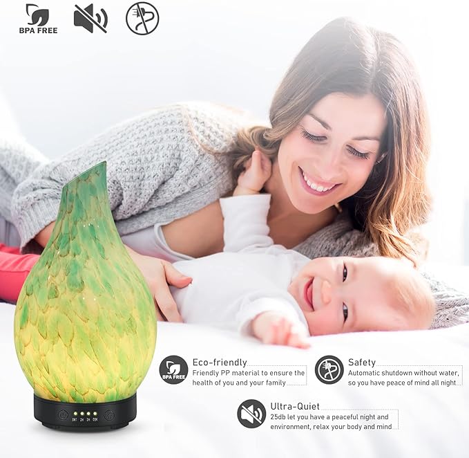Essential Oil Diffuser 120ml Ultrasonic Aromatherapy Diffuser with Handmade Glass BPA Free, Auto Shut-Off 4 Timer Setting 7 Colors Changed LED for Home Yoga Office (Cobblestone)