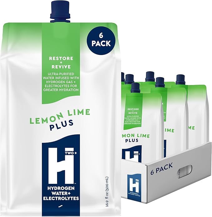 HTWO Plus Molecular Hydrogen Water with Electrolytes, Lemon Lime Flavor, Sugar Free Hydration Packets, 16.9oz 6 Pack, Energy Sports Drink, Performance & Recovery Support, Alternative to Hydrogenated Tablet - no Prep/Mess, 15 ppm